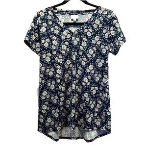 NEW Lularoe XS Christy Daisy Navy Blue V Neck Long Tee Shirt NWT